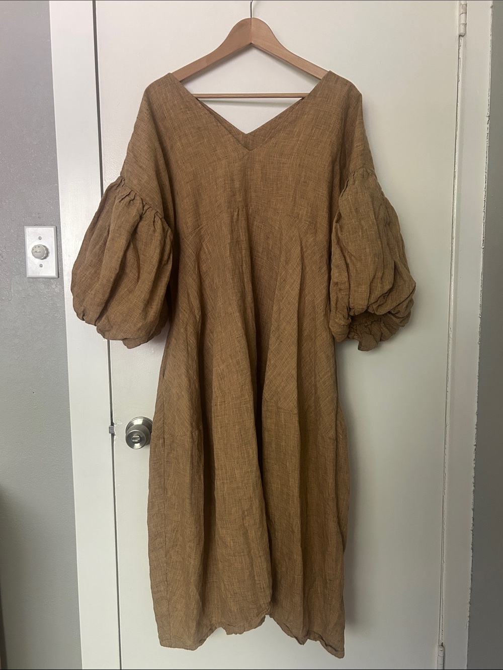 Muses Linen/Cotton V-Neck Midi Dress